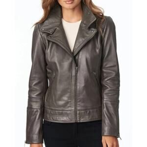 NWOT Bernardo Leather Moto Jacket in Morning Fog Women's Medium